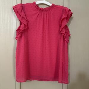 Spense Blouse Womens XL Pink Swiss Dot Ruffle Flutter Sleeve Round Neck Top